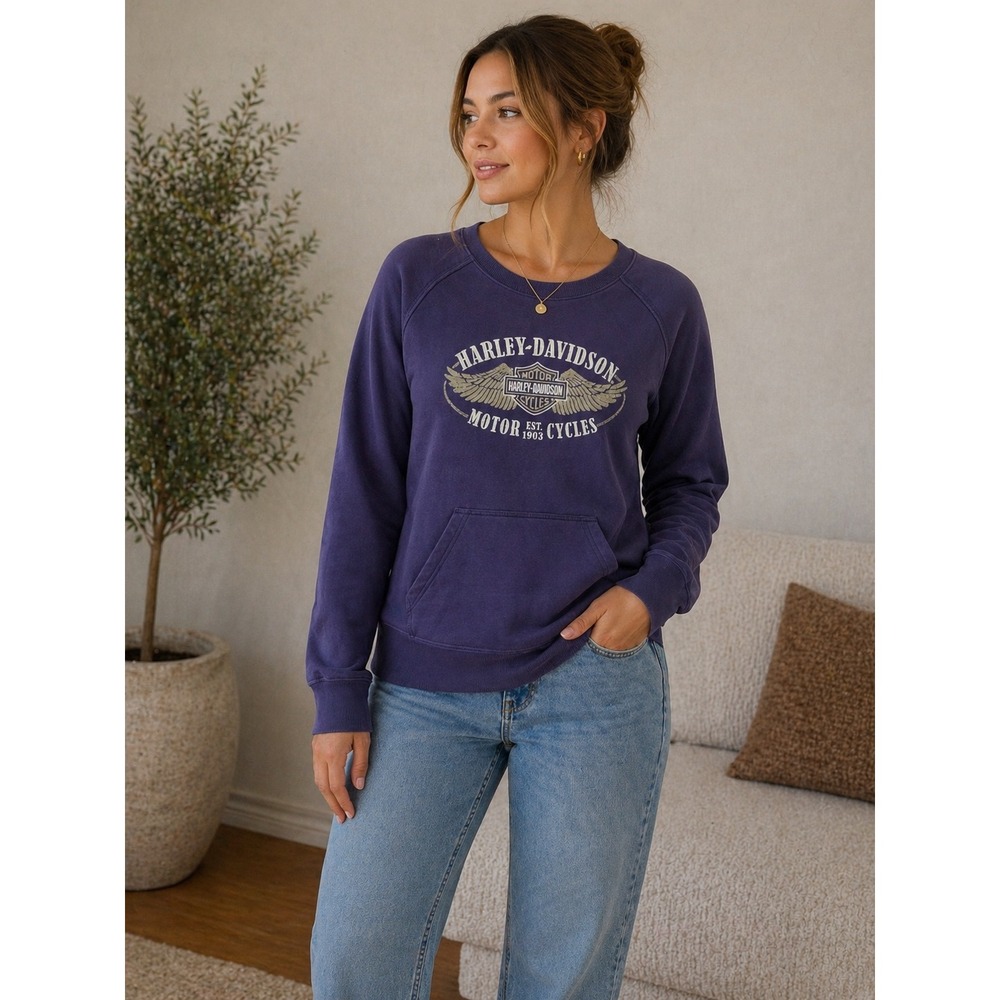 Harley-Davidson Womens Purple Graphic Raglan Sweatshirt Flaming Gorge WY Medium